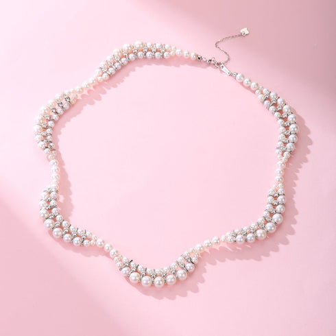 Handwoven Dual Strand Pearl Zirconia Necklace - House Of Pearls